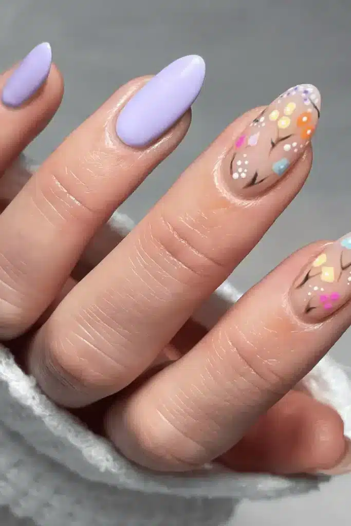 Abstract Pastel Fantasy nail design featuring soft pastel hues, dreamy abstract patterns, and a whimsical spring-inspired aesthetic.