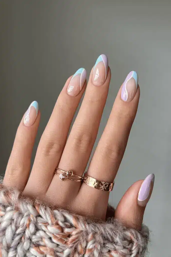 Double French Pastel Dream nail design featuring a chic double French tip with soft pastel colors for a modern, elegant look.