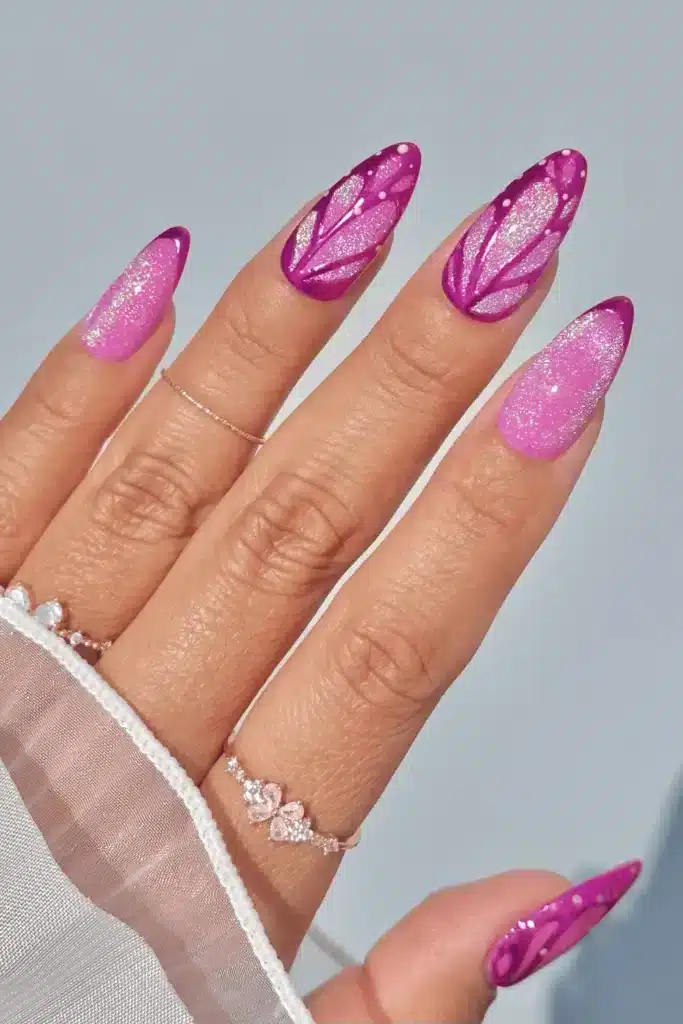 Ethereal Pink Petal Dreams nail design featuring soft pink petals, delicate floral accents, and a dreamy, pastel-inspired aesthetic.
