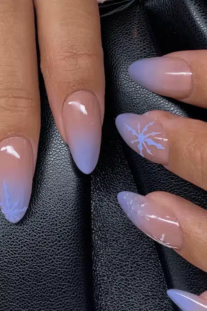 Frosty Periwinkle Fade nail design featuring a soft gradient from periwinkle to frosty white, creating a cool, icy, and elegant look.