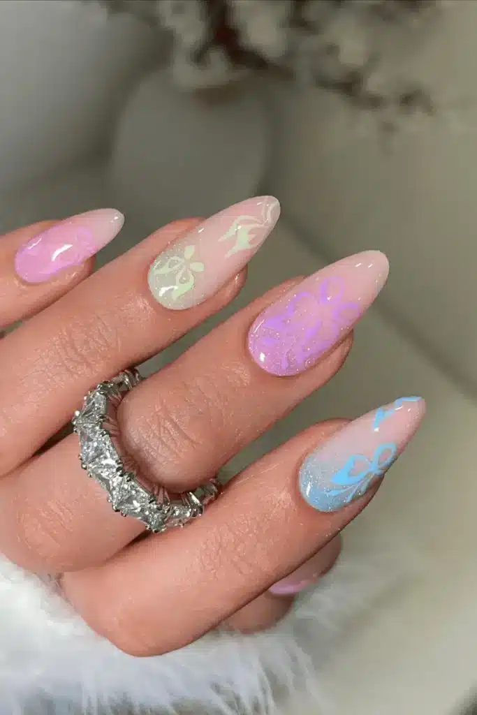 Pastel Butterfly Fantasy nail design featuring delicate pastel hues with intricate butterfly accents for a dreamy, fairy-like look.