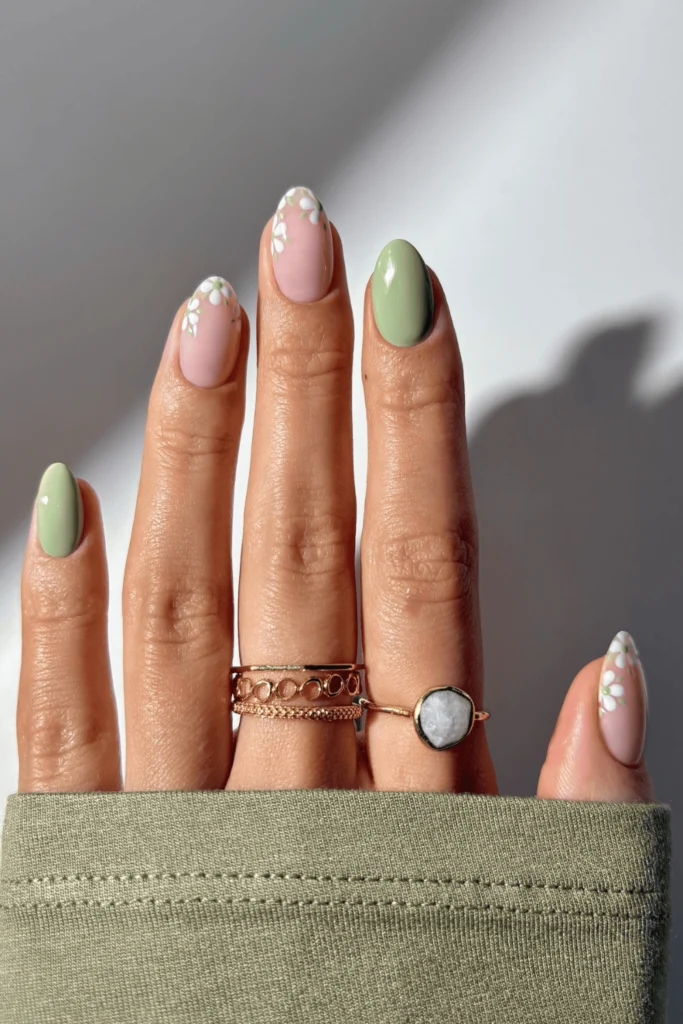 Sage Green Serenity nail design featuring soft sage green tones for a calming, nature-inspired look.