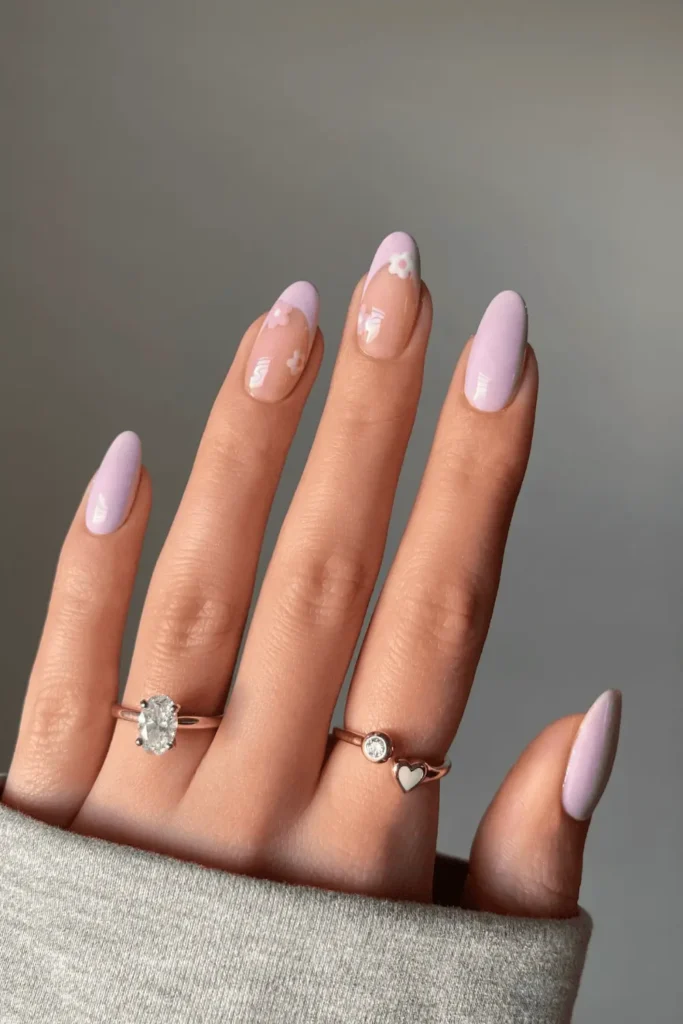 Sweet Lavender Kisses nail design featuring soft lavender tones with delicate accents for a soothing, feminine look.