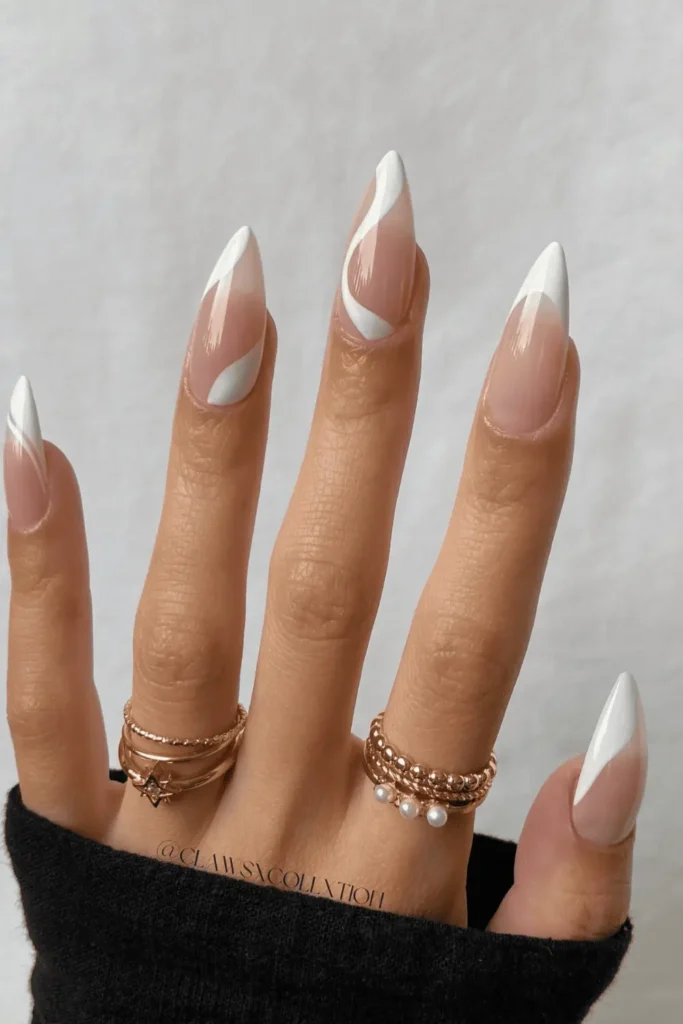Winter White Waves for Spring nail design featuring soft white waves with a fresh, spring-inspired twist for a light and airy look.